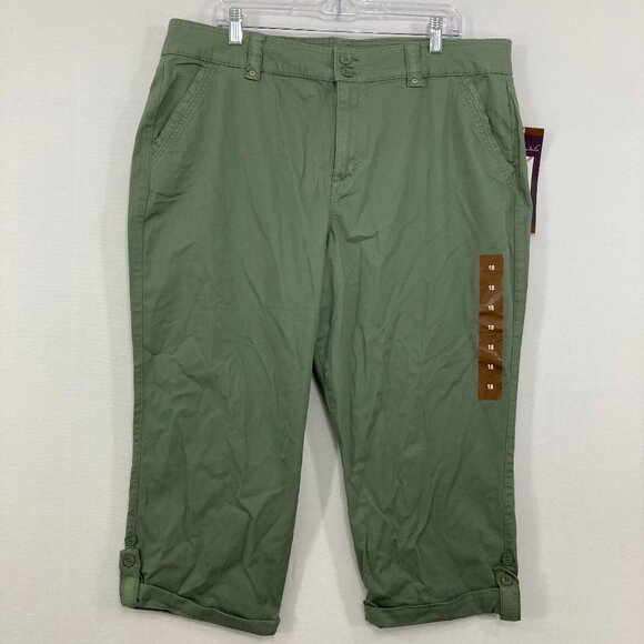New Gloria Vanderbilt size 18 Green Sage Rolled Hem Straight Leg Capri Pants - Picture 1 of 13